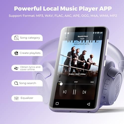 160GB MP3 Player with Bluetooth and WiFi, innioasis MP3 MP4 Player for Kids with Spotify, Amazon Music, Audible, Libby, 4.0" Touch Screen Android Music Player with Speaker, Up to 1TB（Purple） 4