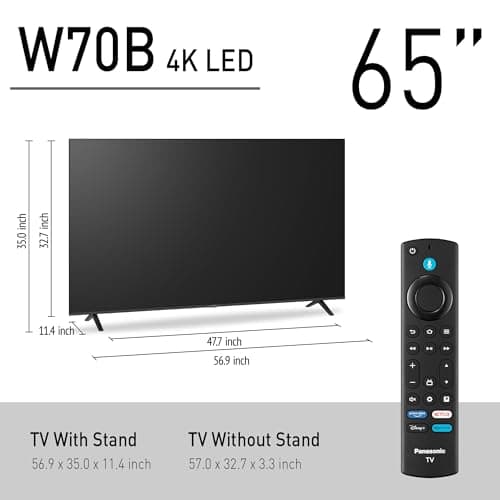 Panasonic W70 Series (2025 Model) 65" LED 4K Ultra HD Smart Fire TV, Press & Ask Alexa, Apple AirPlay, HDR10+, HDMI 2.1, and Bluetooth Support - 65W70BP 3