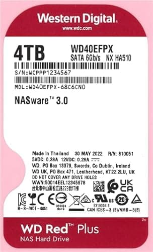 Western Digital 4TB WD Red Plus NAS Internal Hard Drive HDD - 5400 RPM, SATA 6 Gb/s, CMR, 256 MB Cache, 3.5" -WD40EFPX 2