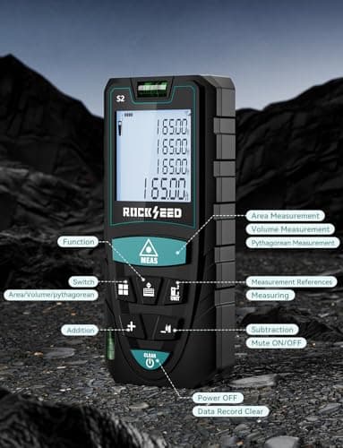 Laser Measure 50M/165ft,RockSeed Digital Laser Distance Meter with 2 Bubble Levels,Portable M/in/Ft Unit Switching Backlit LCD and Measuring Distance/Area/Volume/Pythagorean 5