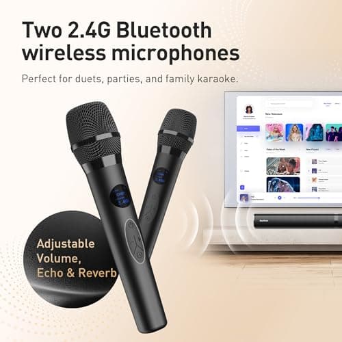 Karaoke Soundbar with Subwoofer for TV: Sound Bar with 2 Wireless Microphones - Home Theater Surround Sound System - Bluetooth Speaker with Remote Supports HDMI ARC/Optical/AUX/USB for TV/PC 5