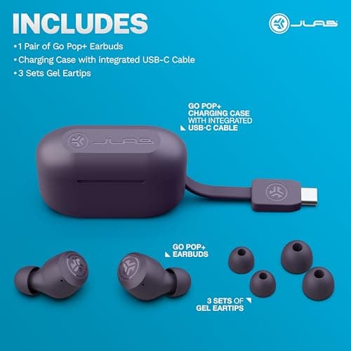 JLab Go Air Pop+ True Wireless Earbuds, in Ear Headphones, Bluetooth Earphones, 35H Playtime Ear Buds, Bluetooth Earbuds with Microphone, USB-C Charging Case, Dual Connect, EQ3 Sound, Violet 5