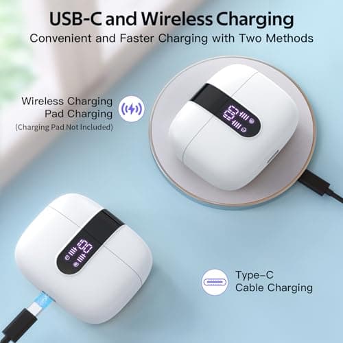 TAGRY Bluetooth Headphones True Wireless Earbuds 60H Playback LED Power Display Earphones with Wireless Charging Case IPX5 Waterproof in-Ear Ear buds with Mic for TV Smart Phone Laptop Computer Sports 3