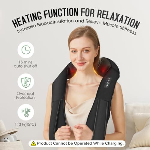 Cordless Shiatsu Neck and Shoulder Massager, Back Massager with Heat,Massage Deeper Tissue 4D Kneading Massage for Shoulder, Neck and Back, Use at Home, Office, Car - Gifts for Fathers Day Dad Gift 4