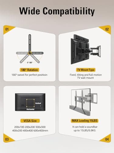 Mounting Dream Soundbar Mount Bracket for Mounting Above or Under TV Fits Most of Sound Bars Up to 15 Lbs, with Detachable Long Extension Plates MD5420 4