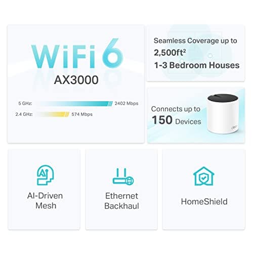 TP-Link Deco X55 AX3000 WiFi 6 Mesh System - Covers up to 2500 Sq.Ft., Replaces Wireless Router and Extender, 3 Gigabit Ports, Supports Ethernet Backhaul, Deco X55(1-Pack) 2