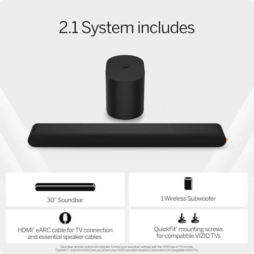 VIZIO 2.1 Soundbar, Wireless Subwoofer w/Dolby Atmos & DTS:X, Bluetooth Speaker, QuickFit™ Compatible – SV210M-08 (New, 2024 Model) 2