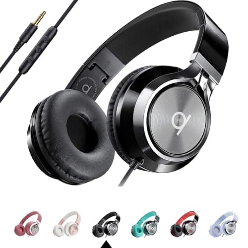 ARTIX CL750 Wired Headphones with Mic & Volume Control — Noise Isolating On-Ear Headphones for Computer and Laptop Wired, Plug in Corded Headphone Over Ear with Wire (Foldable, Aux Jack 3.5mm)