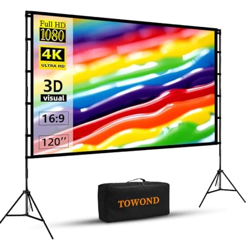 Projector Screen and Stand, Towond 120 inch Portable Projector Screen Indoor Outdoor Movie Screen 16:9 4K HD Wrinkle-Free Lightweight Projection Screen with Carry Bag for Backyard Movie Night