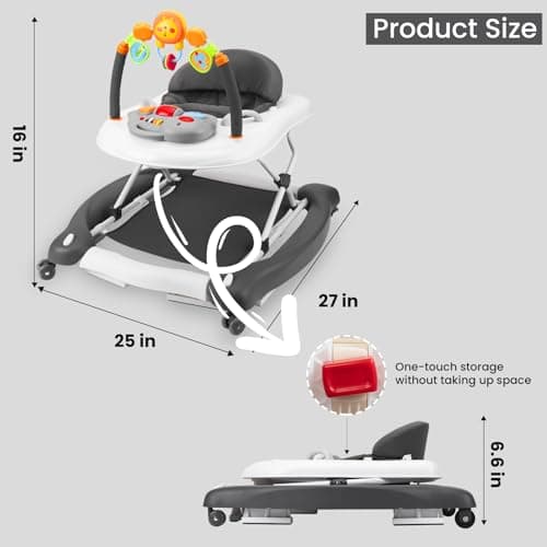 Baby Walker, 5-in-1 Baby Walkers for Boys and Girls 6-12 Months with Bouncer, Removable Footrest, Feeding Tray & Music, Foldable & Adjustable Activity Walker for 6-18 Months Toddler Infant 2