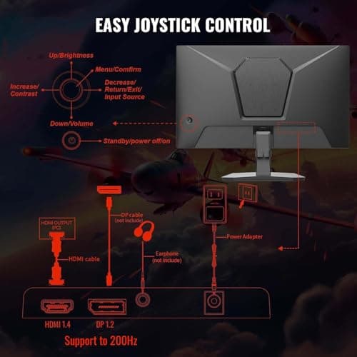 SANSUI 24 Inch Gaming Monitor 200Hz 180Hz 1Ms FreeSync HDR 110% sRGB FHD 1080P Computer Monitor HDMI DP Ports Eye Care Frameless VESA Mount Cable Management (ES-G24F4L HDMI Cable Included) 3