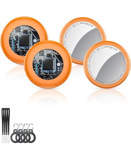 2025 New [Apple MFi Certified] (iOS Only) Air Tracker Tag-4 Pack, Bluetooth Tracker for Apple Find My, Replaceable Battery, Key Finder and Item Locator Smart Tag for Keys, Bags, Luggage, etc (Orange)