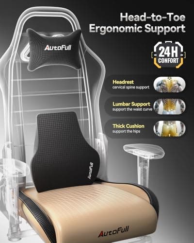 AutoFull C3 Gaming Chair, Racing Style Gaming Chair with Ergonomic Lumbar Support,Adjustable High Back PU Leather PC Chair with Footrest,Brown 4