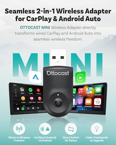 OTTOCAST Mini 2025 2-in-1 Wireless CarPlay/Android Auto Adapter, 5GHz WiFi, Auto Connect for 2016+ Cars 2