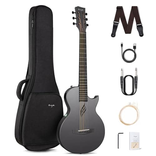 Enya NOVA GO SP1 Carbon Fiber Travel Guitar - 35" Acoustic Electric with Smart AcousticPlus Technology, Built-in Effects, USB Recording, Bluetooth Speaker, Beginner Bundle with Gig Bag & Accessories