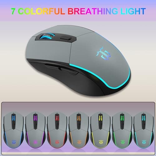 Snpurdiri 60% Wireless Gaming Keyboard and Mouse Combo,Rainbow Backlit Rechargeable 2000mAh Battery,Mini Mechanical Feel Keyboard + Popular RGB Mice for Gaming,Business Office(Gray-Black-Orange) 5