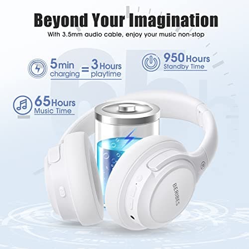 BERIBES Bluetooth Headphones Over Ear, 65H Playtime and 6 EQ Music Modes Wireless Headphones with Microphone, HiFi Stereo Foldable Lightweight Headsets, Deep Bass for Home Office Cellphone PC Ect. 3