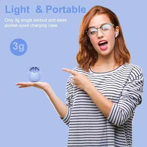 Wireless Earbuds, Bluetooth 5.4 Earbuds Stereo Bass, Bluetooth Headphones in Ear Noise Cancelling Mic, Earphones IP7 Waterproof Sports, 32H Playtime USB C Charging Case Purple Ear Buds for Android iOS 3