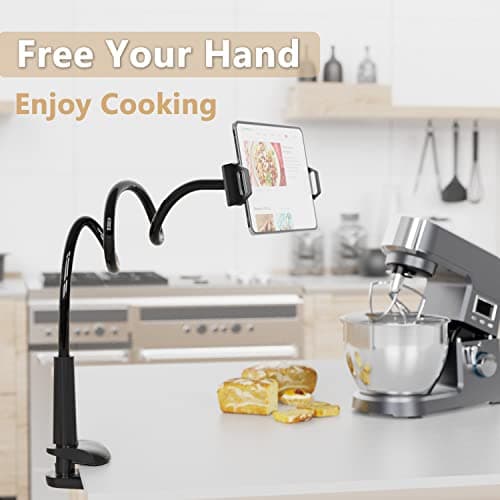 Tablet Stand Holder, Mount Holder Clip with Grip Flexible Long Arm Gooseneck Compatible with ipad iPhone/Nintendo Switch/Samsung Galaxy Tabs/Amazon Kindle Fire HD - Black 3