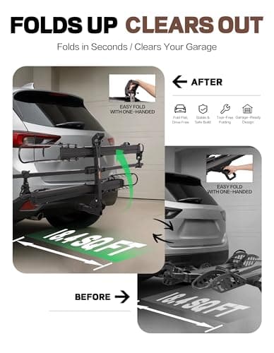 Young Bike Rack Hitch for Car - 2-Bike Heavy Duty Platform Carrier with 200lb Capacity, Smart Tilting & Easy Fold for SUV, Minivan and RV, Fits 5-Inch Fat Tires. 4