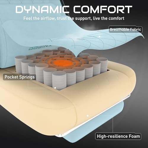 Dowinx Gaming Chair, Fabric Gaming Chairs for Adults with Pocket Spring Cushions and Lumbar Support, Ergonomic Massage Computer Chair with Footrest for Big and Tall, Aqua 4