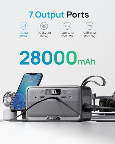 Portable Power Station 28,000mAh LiFePO4 Battery 100W(200W Peak) Solar Power Bank, Portable Charger Small Generator with AC Outlets & PD Fast Charging for Home/Laptop/Camping(Solar Panel Optional) 2