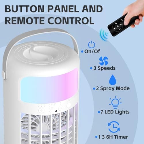 Portable Air Conditioner, 2025 Upgraded 4-IN-1 Ultra-Quiet Design Portable AC Unit with 2 Cool Mist & Speeds1500ml Remote Control Air Conditioner Evaporative for Home,Office,Bedroom, Camping 2