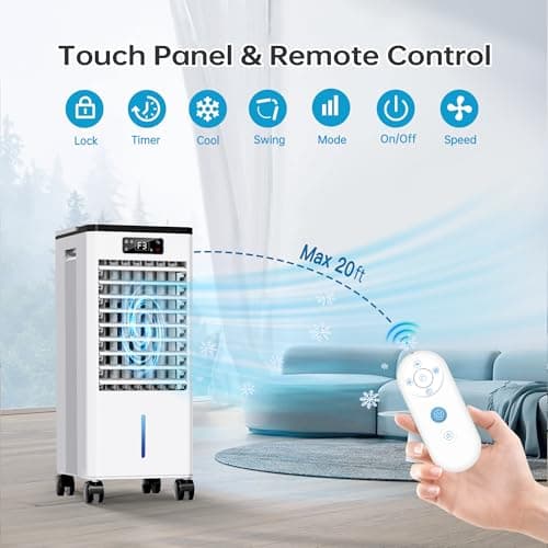 Feculs Portable Air Conditioners No Windows Needed, 3-IN-1 Swamp Cooler, Evaporative Air Cooler, 4 Modes & 3 Speeds, 2-Gal Water Tank for Long Cooling, Max 20 FT/S Remote Control, 12 Hours Timer 4