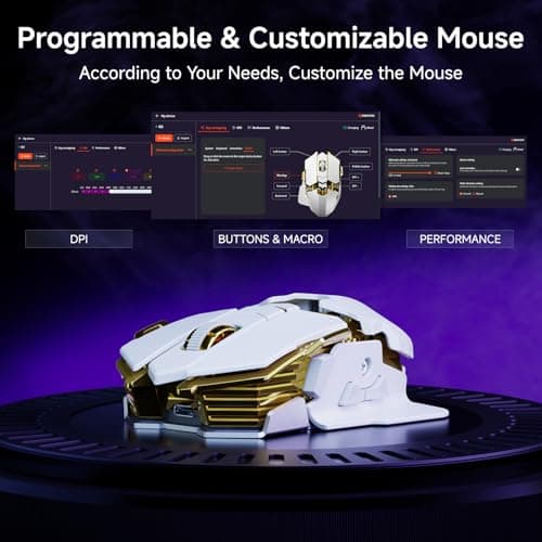 SEUNKWANG EWEADN G5 Wireless Gaming Mouse, 12800 Adjustable DPI RGB Mouse with 6 Backlit Modes, Rapid Fire Key, 9 Programmable Macro Buttons, Rechargeable Bluetooth Mouse for PC/Mac/Laptop - White 4