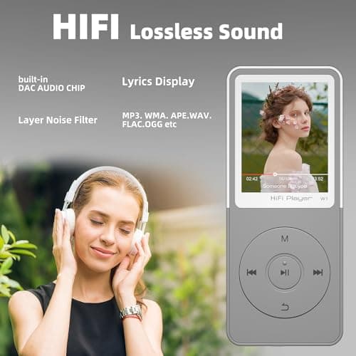 Bluetooth Mp3 Player, Classic Portable Mp3 Players for Kids,HiFi Music Player with Bluetooth,Video Play,FM Radio,Recording,E-Book,Alarm Clock,Mp3 Play up to 50 Hours with SD Card Slot Grey 64GB 3