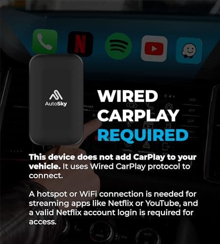 AutoSky AI Box Lite – Wireless CarPlay & Android Auto Adapter for Factory CarPlay (2016+) – Supports YouTube & Netflix Streaming – Plug & Play 3
