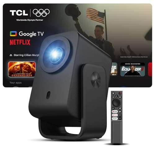 TCL C1 Smart Projector 4K Support, Google TV & Netflix Officially Licensed, WIFI and Bluetooth, Auto Focus Keystone, Native 1080p, Dolby Audio, 285° Portable Mini Projector for Home Theater