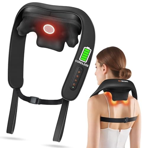 JZBRAIN Neck and Shoulder Massager with Heat – Cordless Shiatsu Neck Massager for Pain Relief Deep Tissue - Adjustable Speed & Modes Kneading Massage for Back - for Men Women