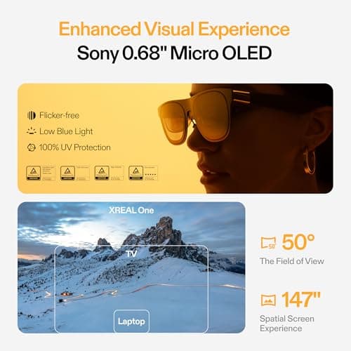XREAL One AR Glasses with X1 Chip, Native 3 DoF, 147" 50°FOV 120Hz HD Display, Renowned Audio, 3 Adjustable Lens Transparency, Smart Glasses for iPhone 16/15, Steam Deck, ROG, Mac, PC, Android & iOS 3