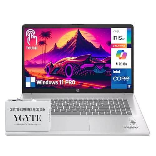 HP 17 Inch Laptop Touchscreen Computer, 17.3" HD+ Touch Screen Business Laptop PC, Intel Core i7,Windows 11 Pro, Backlit 10-Key, Fingerprint, 16GB RAM 512GB SSD