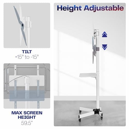 VIVO Mobile TV Cart for 13 to 60 inch Screens up to 55 lbs, LCD LED OLED 4K Smart Flat and Curved Panels, Rolling Stand with Laptop DVD Shelf, Locking Wheels, Max VESA 400x400, White, STAND-TV04MW 3