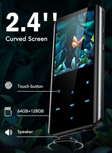 AGPTEK 64GB MP3 Player with Bluetooth 5.3, A19PL 2.4" Curved Screen Portable Music Player with Speaker Lossless Sound with FM Radio, Voice Recorder, Supports up to 128GB, Black 4