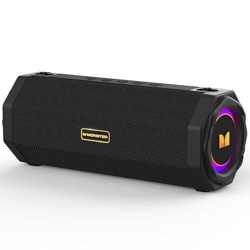 Monster Speaker S200 Wireless Portable Bluetooth Speaker, 24H Playtime, IPX6 Waterproof, 50W Stereo Sound, Bluetooth 5.4, Dual Bass Speakers, Perfect for Home, Parties, and Travel.Black