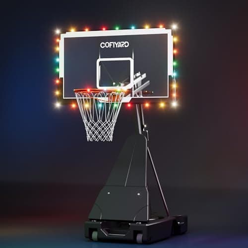 Cofiyard LED Light Portable Basketball Hoop Outdoor with Extra Sandbag, 5.25-10FT Height Basketball Hoop Outdoor with Extra Large Capacity Base, Adjustable Basketball Goals System