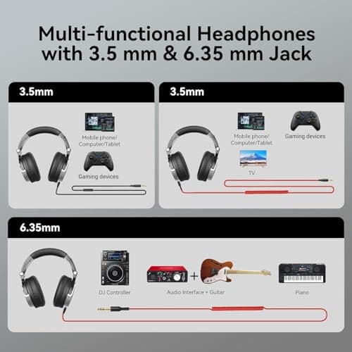 OneOdio Wired Over Ear Headphones Hi-Res Studio Monitor & Mixing DJ Stereo Headsets with 50mm Drivers and 1/4 to 3.5mm Jack for AMP Computer Recording Podcast Keyboard Guitar Laptop - Black 3