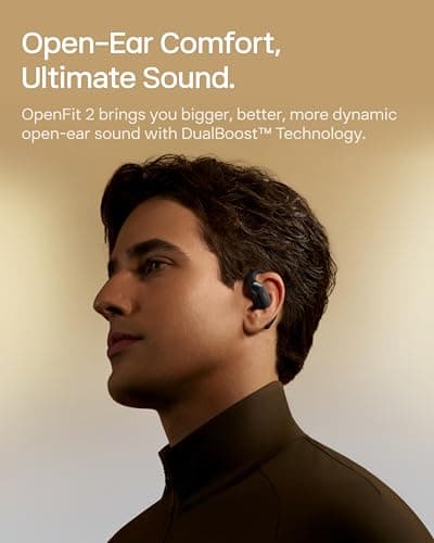 SHOKZ OpenFit 2 Open-Ear Headphones,True Wireless Bluetooth Earphones with Microphone,Earhook Earbuds with 48 Hours of Playtime,Fast Charging,IP55 Water-Resistant,with Carrying Bag,Black,Bluetooth5.4 3