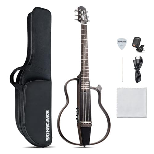 Sonicake Travel Guitar, Portable Acoustic-Electric Guitar Kit, Solid Mahogany Body Easy Assemble Frames, Multi Body-Shape Sim Rechargeable Preamp, Gig Bag, All Accessories QGT-01