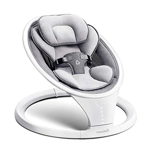 Munchkin Electric Baby Swing, Portable and Lightweight, Bluetooth Enabled Infant Rocker with Natural Sway in 5 Ranges of Motion, Newborn Nursery Essentials, White/Grey