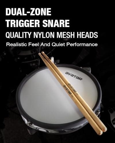 HXW SD61-5 Professional Electric Drum Set Mesh Electronic Drum Kit with 447 Sounds, Dual-zone Snare, Cymbal With Choke, Kick Tower, Support to Add Extra Tom & Cymbal 4