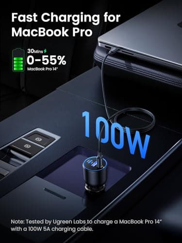 UGREEN 130W USB C Car Charger, PD 100W +PD 30W Type C Car Charger Adapter Compatible with iPhone 17/17 Air/17 Pro/17 Pro Max/16/15/14/13/12 Series, Galaxy S24 S23 Ultra, iPad, MacBook, and More 5