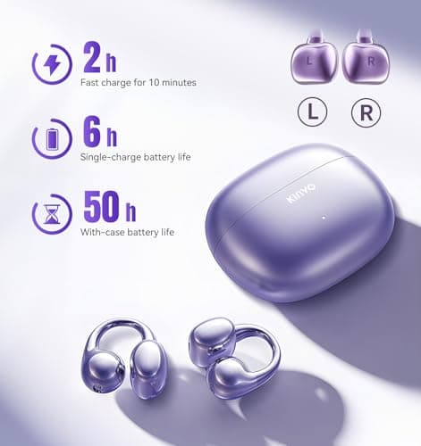 King Lucky Next-gen Clip on Earbuds Open Ear Wireless Bluetooth 6.0 Headphones with Mic,50H Play,ENC,IPX5 Waterproof,Sports Ear Buds,Comfortable for Small Ears&Fitness,Running (Purple) 5