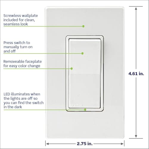 Leviton Decora Smart Switch, Wi-Fi 2nd Gen, Neutral Wire Required, Works with Matter, My Leviton, Alexa, Google Assistant, Apple Home/Siri & Wired or Wire-Free 3-Way, D215S-1RW, White 5