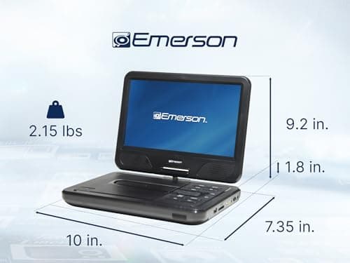 Emerson EPD-1001 Portable 10" DVD Player with Built-in Speaker, Swivel Screen, Rechargeable Battery, and Remote Control – Ideal for On-The-Go Entertainment and Movie Watching 2