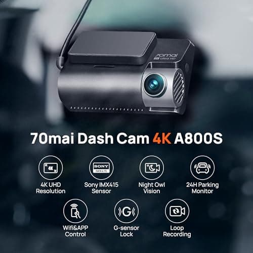 70mai 4K Dash Cam Front and Rear with STARVIS, Built in 5GHz WiFi & GPS Car Camera, Super Night Vision, ADAS, 3'' IPS Screen, 24H Parking Mode, Time-Lapse, Loop Recording, Support 256GB Max (A800S) 2