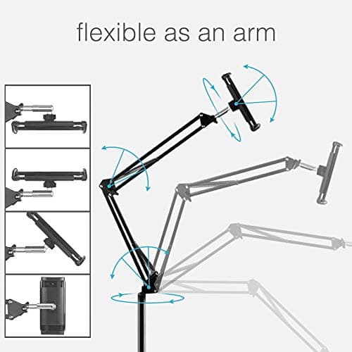 Tablet Floor Stand with 5LB Metal Base, Overhead Bed Phone Stand Angle Height Adjustable Holder, Universal Floor Stand Compatible with iPhone iPad Pro Air Mini, Samsung Tab, Kindle, E-Readers… 4